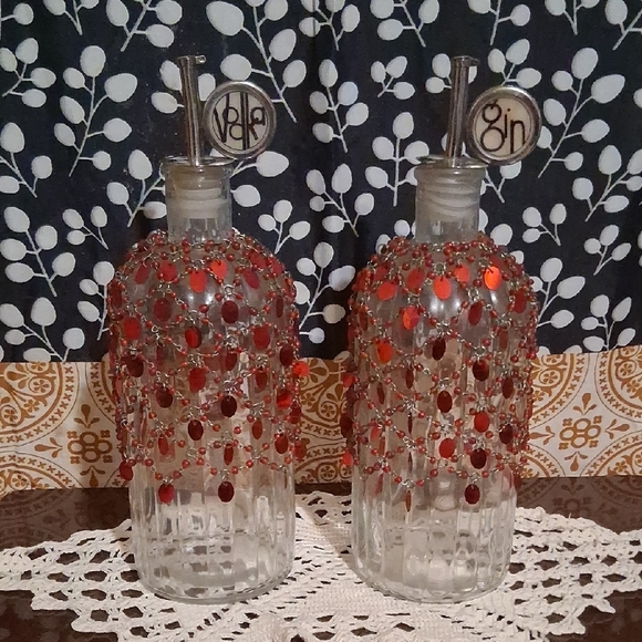 Other - Vintage Liqour Bottles With Beaded Lattice